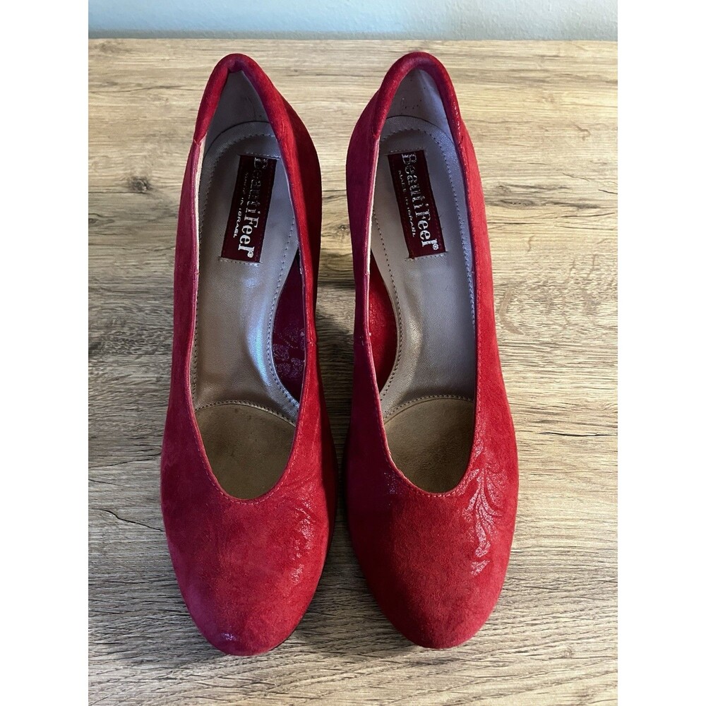 BeautiFeel Red Suede Pumps Comfort Dress Shoes Womens EU 37 US 6-6.5